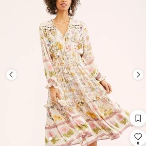 Spell Long Sleeve Floral Dress in Cream and Pink